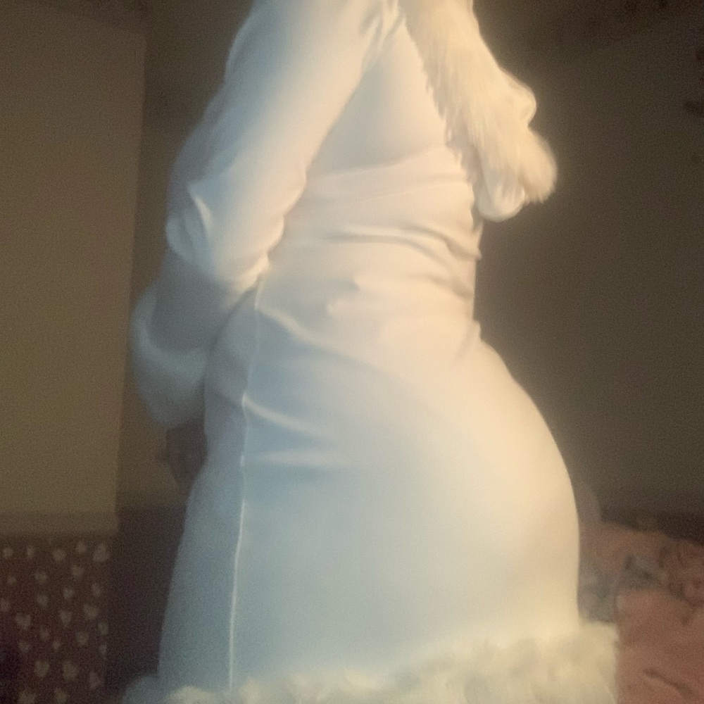 White Winter Y2K Fur Hooded Dress